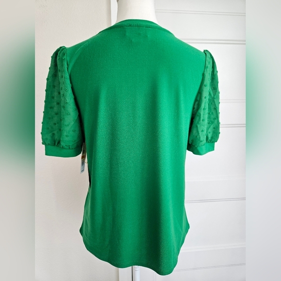 NWT!!! CeCe Women's Short Puff Sleeve Mixed Media Knit Top, Size Small - Picture 5 of 8